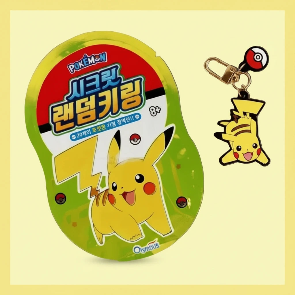Pokémon Pikachu keychain on a packaging with Korean text