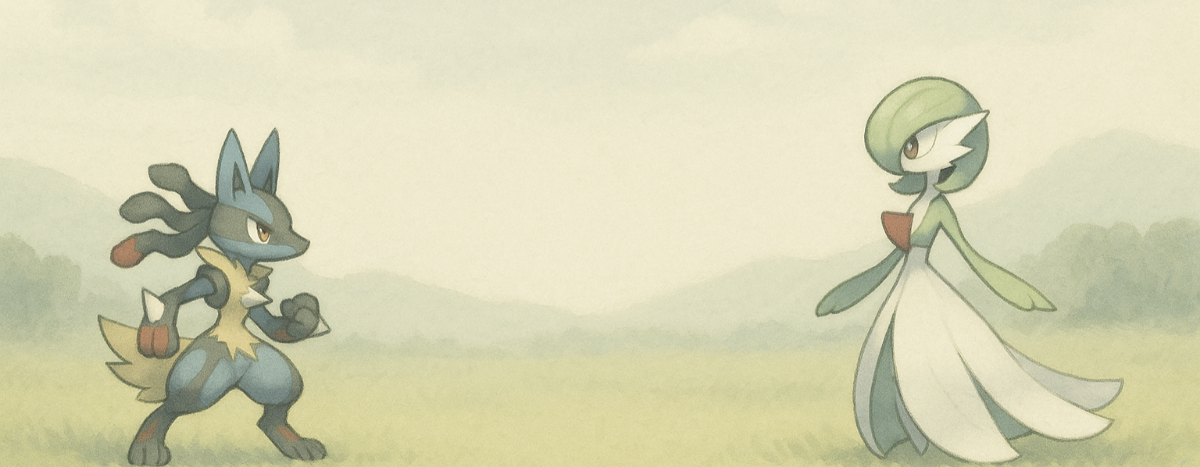 please remove this background. and make a more neutral background with simple landscape. Shrink the characters to half that size.